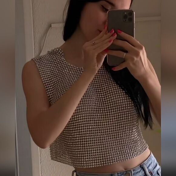 OPEN BACK RHINESTONE TOP ZARA NWT - Picture 11 of 17